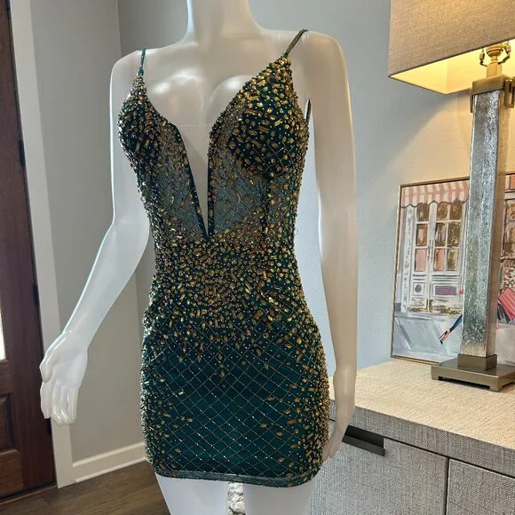 Rachel Allan Fitted Beaded Mini Cocktail Dress - Picture 3 of 5